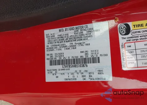 2008 Ford Mustang Gt Deluxe/Gt Premium from USA, damaged, VIN 1ZVHT85H485103876